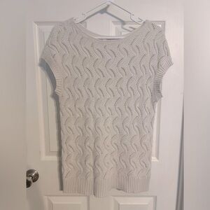 LOFT by Ann Taylor Mixed Stitch Open Knit Cotton Cap Sleeve Sweater small cream